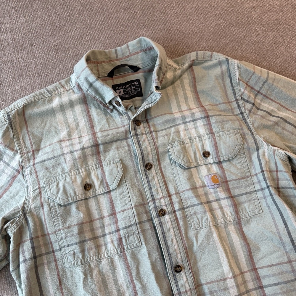 Carhartt Loose‎ Fit Men's Size Medium Stripped Plaid Button Up Shirt